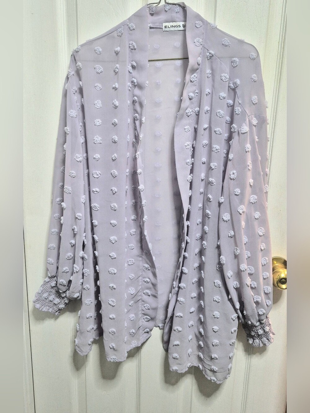Elings Lavender Dot-Texture Open Cardigan Size Large Fit O/S
